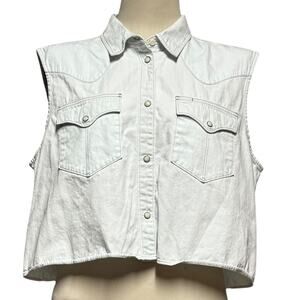 Tecovas Pearl Snap Cropped Sleeveless 100% Cotton Top XL